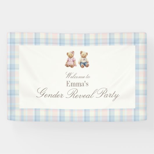 Banderoles Pink Blue Teddy Bear Baby Shower Backdrop (Horizontal)
