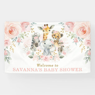 Banderoles Pink Blush Flower Jungle Safari Baby Girl Welcome