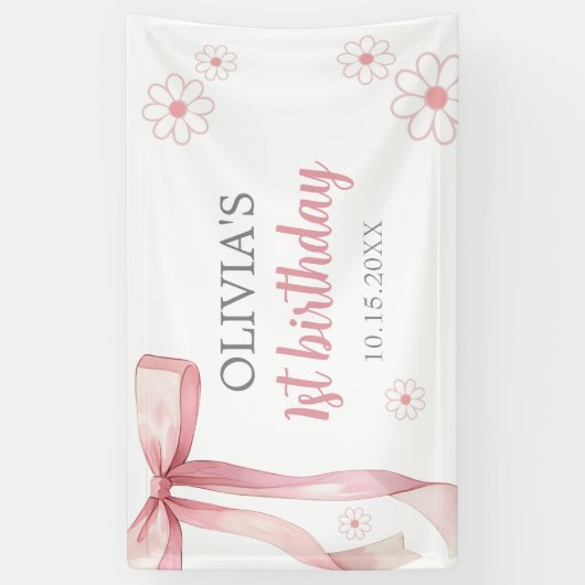 Banderoles Pink Bow 1er anniversaire fille (Vertical)