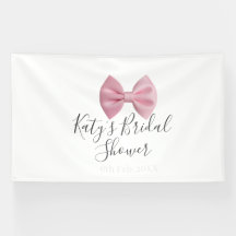 Pink bow bridal shower name date pastel stylish te