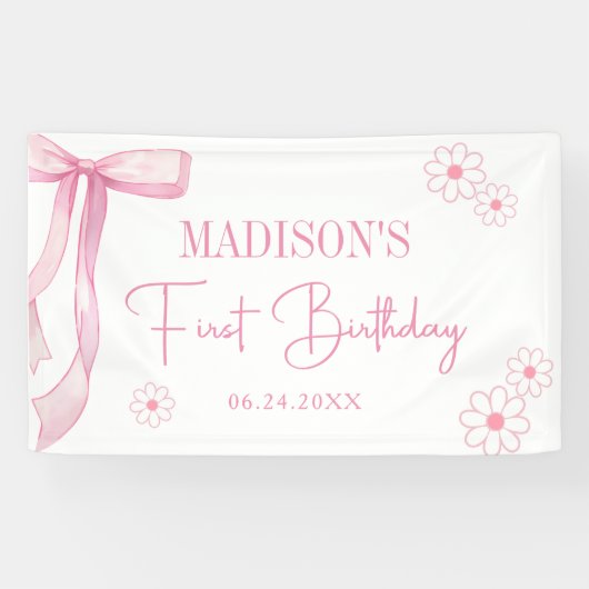 Banderoles Pink Bow Elegant 1er Anniversaire (Horizontal)