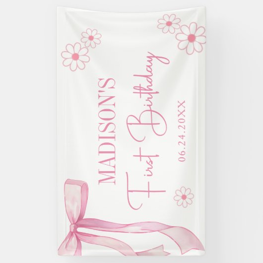 Banderoles Pink Bow Elegant 1er Anniversaire (Vertical)