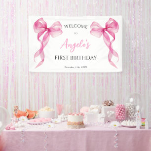 Banderoles Pink Bow Girls 1er anniversaire Bienvenue