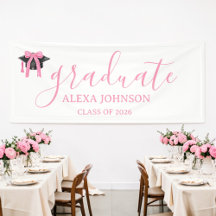 Pink Bow Graduation Cap Class Of 2026 Banner