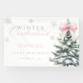 Banderoles Pink Bow Winter Onederland First Birthday Banner (Horizontal)