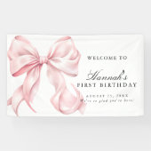 Banderoles Pink Coquette Bow Birthday Party Welcome Sign (Horizontal)