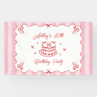 Banderoles Pink Coquette Striped Vintage Hand Drawn Birthday