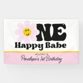 Banderoles Pink Daisy One Happy Babe First Birthday Banner (Horizontal)