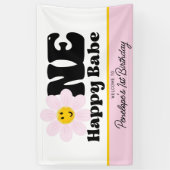 Banderoles Pink Daisy One Happy Babe First Birthday Banner (Vertical)