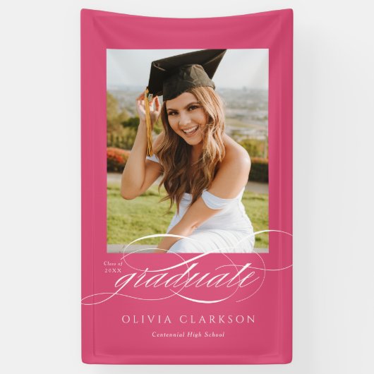 Banderoles Pink Elegant Script Graduation Photo Party (Vertical)