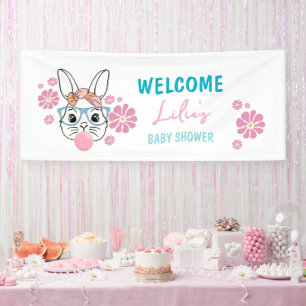 Banderoles Pink Floral Bunny Girl Baby shower personnalisé