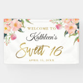 Banderoles Pink Floral Gold Script Sweet 16 Anniversaire Bann (Horizontal)