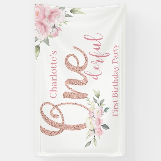 Banderoles Pink Floral Little Miss Onederday Banner (Vertical)