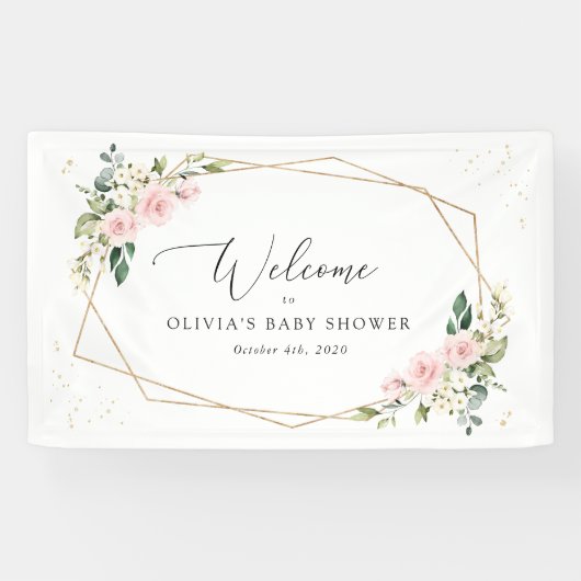 Banderoles Pink Flowers, White Flowers, Baby Shower Welcome (Horizontal)