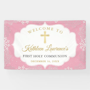 Banderoles Pink Gold Snowflakes hiver première communion bann