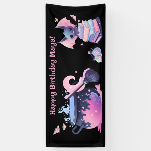 Banderoles Pink halloween chaudron mignon chauve chauve-souri (Vertical)