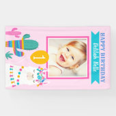 Banderoles Pink Llama joyeuse fête de photos d'anniversaire f (Horizontal)