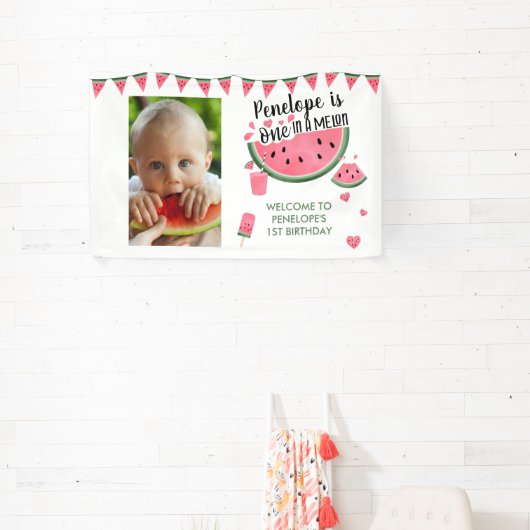 Banderoles Pink One In A Melon Photo Girl's 1st Birthday (Insitu)