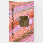 Banderoles Pink personnalisé et Brown Joyeux anniversaire (Vertical)