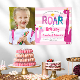 Banderoles Pink Preschool Graduol Photo Dinosaur Girl Cute