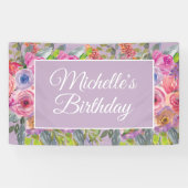 Banderoles Pink Purple Fleurs sauvages Nom Script Anniversair (Horizontal)
