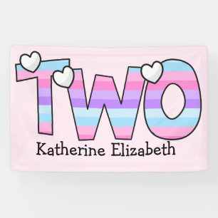 Banderoles Pink Purple Ombre Stripes Coeurs Deuxième Annivers