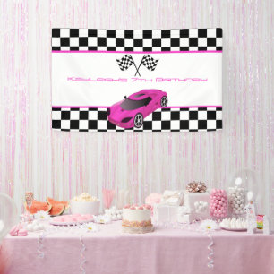 Banderoles Pink Race Car fête d'anniversaire