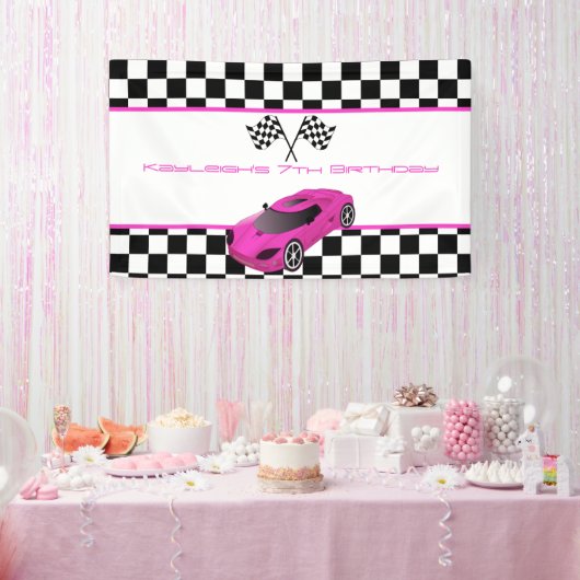 Banderoles Pink Race Car fête d'anniversaire (Fête)