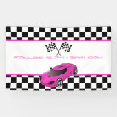 Banderoles Pink Race Car fête d'anniversaire (Horizontal)