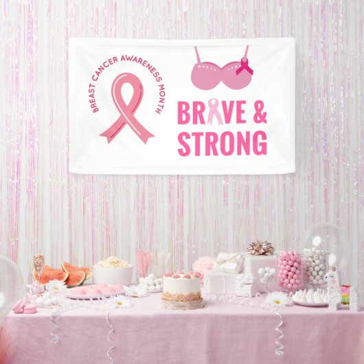 Banderoles Pink Ribbon Sensibilisation au sein Brave et fort  (Fête)