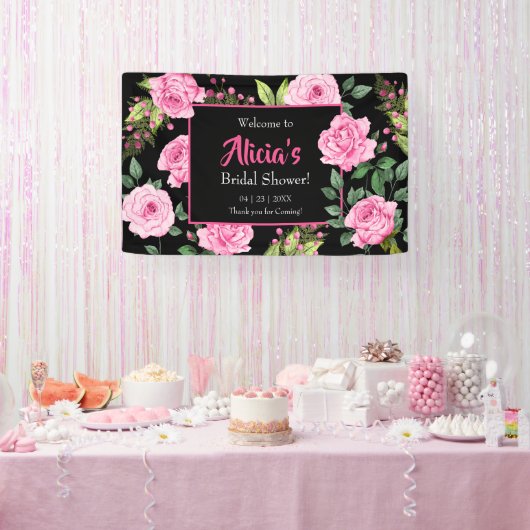 Banderoles Pink Roses on Black Bridal Shower (Fête)