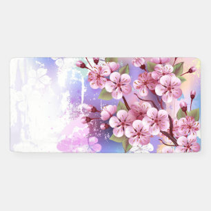 Banderoles Pink Sakura on Painting Background