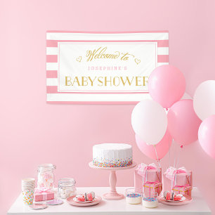 Banderoles Pink Stripes avec Gold Maman   BABY SHOWER