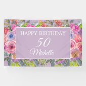Banderoles Pink violet Fleurs sauvages Joyeux 50e anniversair (Horizontal)