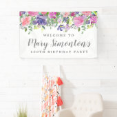 Banderoles Pink violet Floral 100e fête d'anniversaire Bienve (En situation)