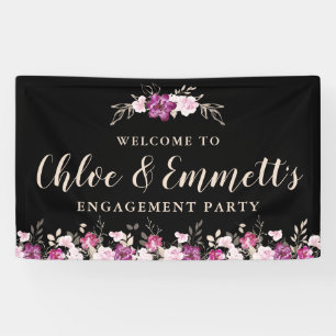 Banderoles Pink violet sur Black Floral Engagement Party