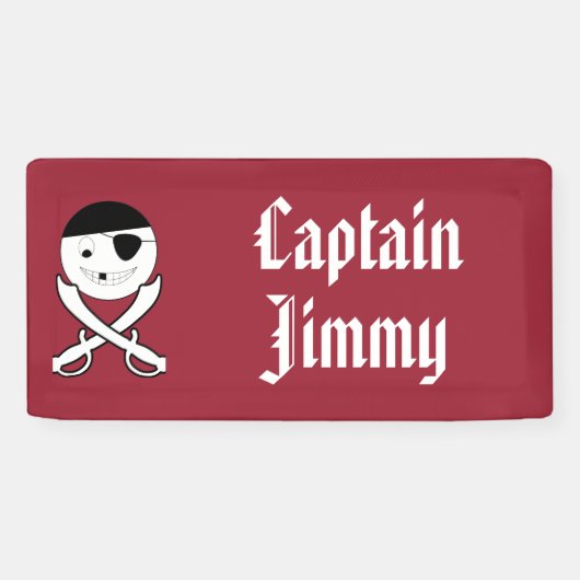 Banderoles Pirate souriant avec épées croisées sur rouge (Horizontal)