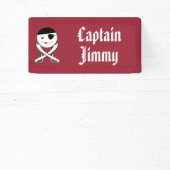 Banderoles Pirate souriant avec épées croisées sur rouge (Insitu)