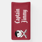 Banderoles Pirate souriant avec épées croisées sur rouge (Verticale)