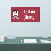 Banderoles Pirate souriant avec épées croisées sur rouge (Salon professionnel)