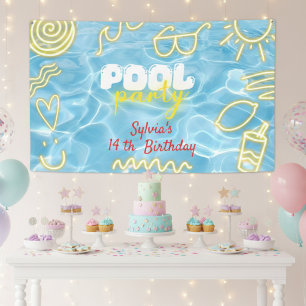 Banderoles Piscine ambiance néon estivale fête d'anniversaire
