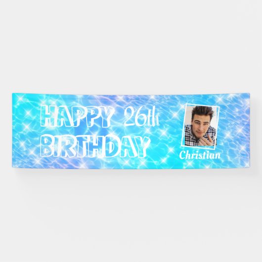 Banderoles Piscine Anniversaire Fête de l'eau Beach Party Pho (Horizontal)