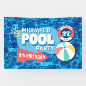 Banderoles Piscine d'été Fête Tropicale Anniversaire Bleu (Horizontal)