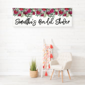 Banderoles Pivoines de douche de mariage rose chaud à l'aquar (En situation)