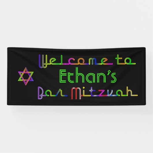 Banderoles PixDezines Neon Lights Bar Mitzvah Banner 6'x2.5' (Horizontal)