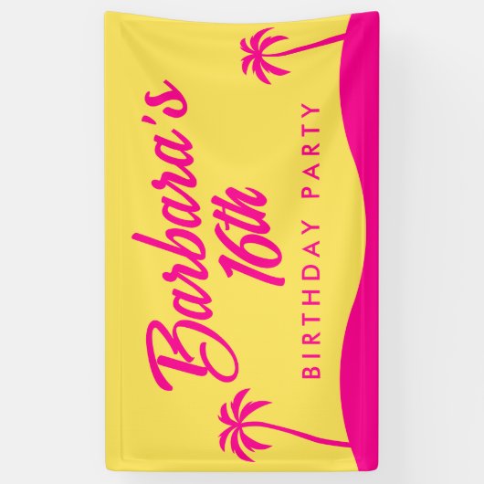 Banderoles Plage moderne Jaune rose Script Sweet 16 (Vertical)