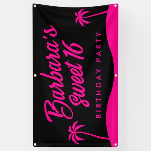 Banderoles Plage Party élégant noir rose doux été 16 (Vertical)