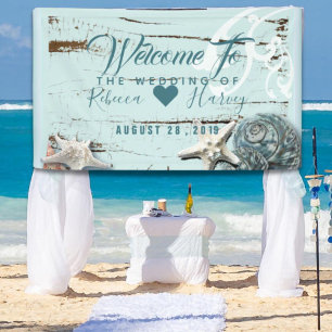 Banderoles plage tropicale mer bleu aqua mariage coquillage