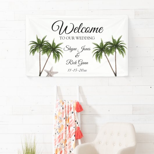 Banderoles Plage tropicale Palm Trees Moderne Mariage Starfis (En situation)