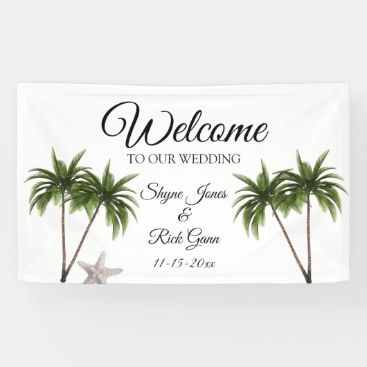 Banderoles Plage tropicale Palm Trees Moderne Mariage Starfis (Horizontal)